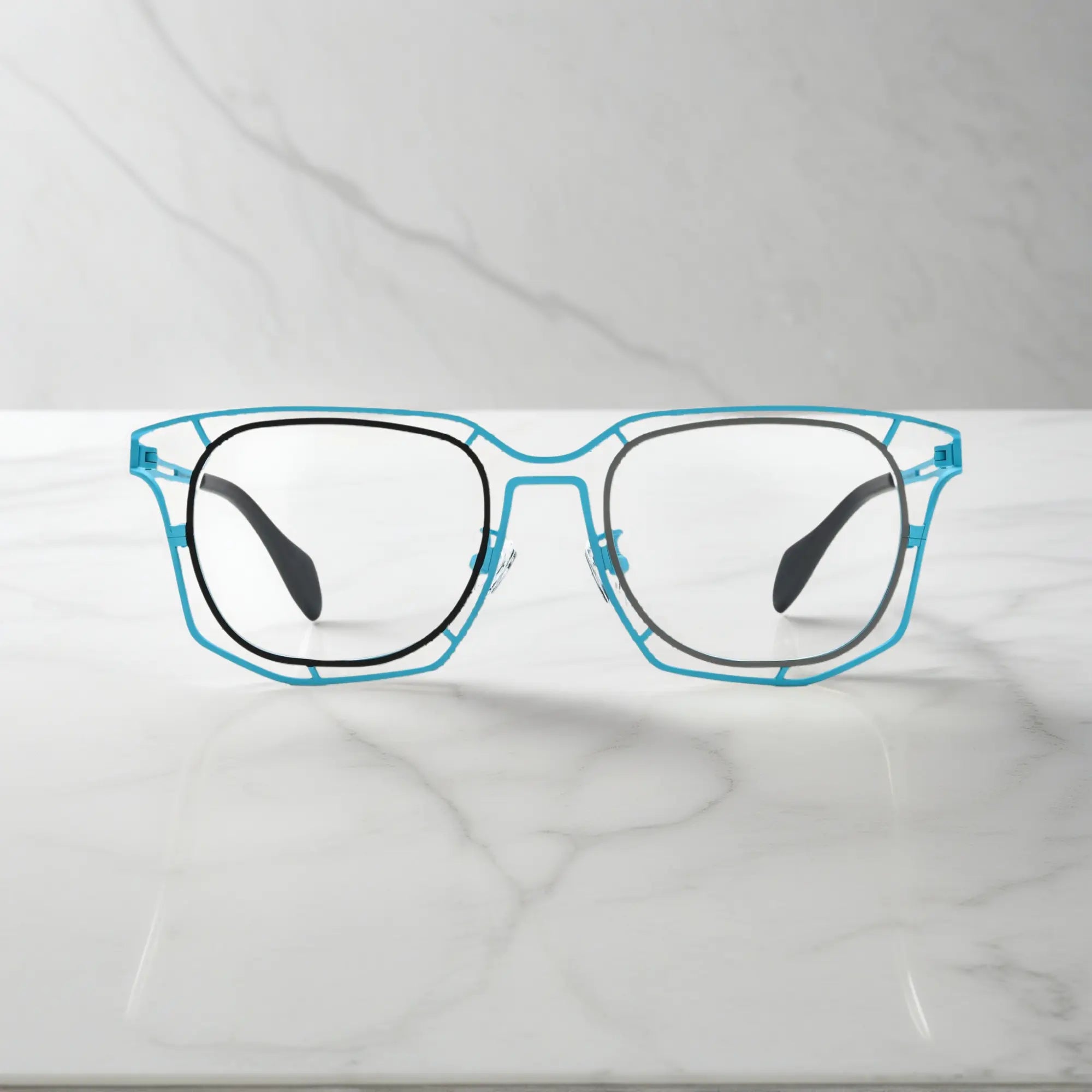 Front view of VoyueLens™ VL185865 in Sky Blue – pure titanium polygon glasses